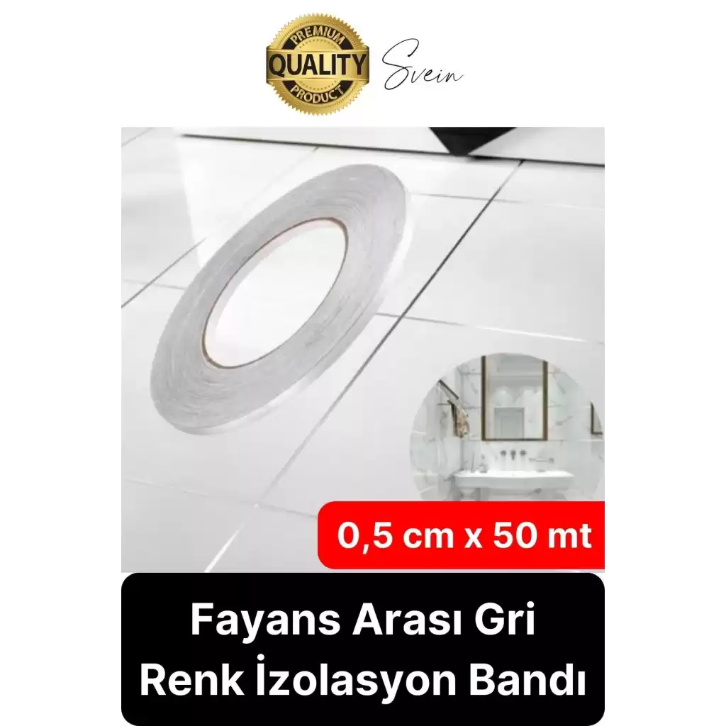 Premium Kendinden Yapışkanlı Gri Gümüş Renk Fayans Derz Arası İzolasyon Bandı Dekoratif Bant 0,5 cm