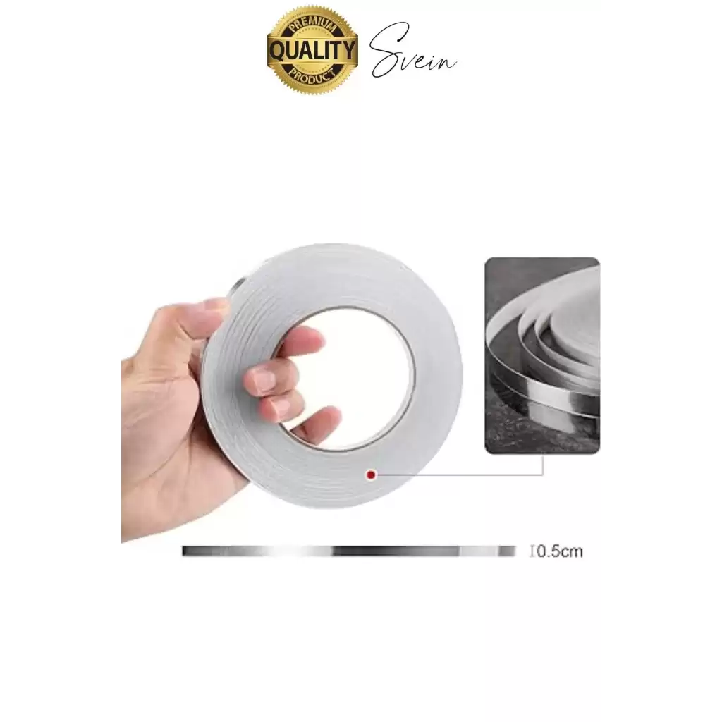 Premium Kendinden Yapışkanlı Gri Gümüş Renk Fayans Derz Arası İzolasyon Bandı Dekoratif Bant 0,5 cm