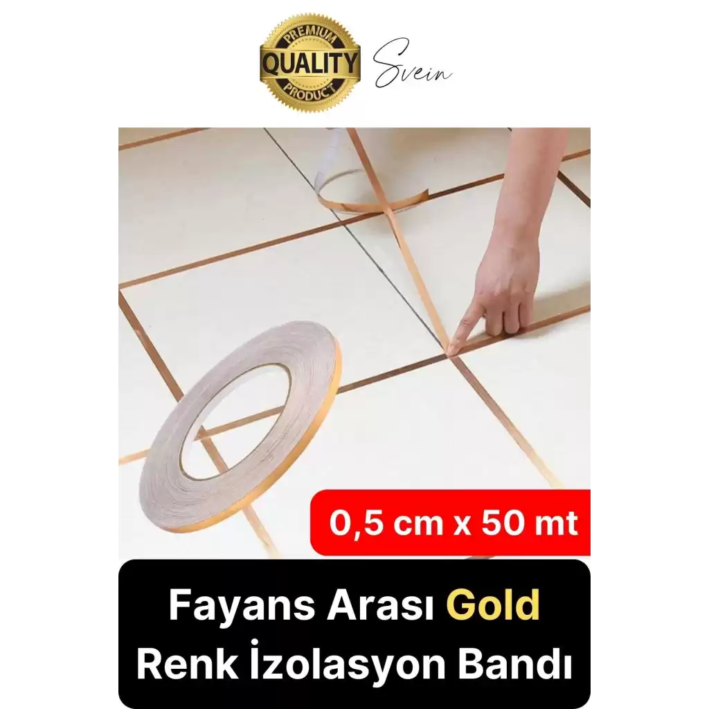 Premium Kendinden Yapışkanlı Gold Sarı Renk Fayans Derz Arası İzolasyon Bandı Dekoratif Bant 0,5 cm