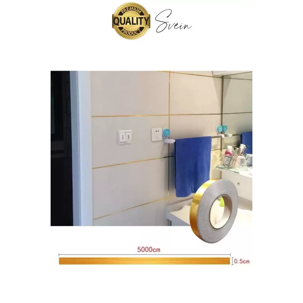 Premium Kendinden Yapışkanlı Gold Sarı Renk Fayans Derz Arası İzolasyon Bandı Dekoratif Bant 0,5 cm