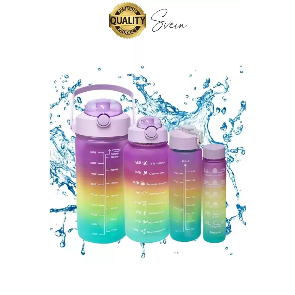 Yeni Model Pipetli 4 Boy Motivasyonel Su İçecek Matarası Sporcu Suluk Şişesi Renkli Büyük ve Küçük