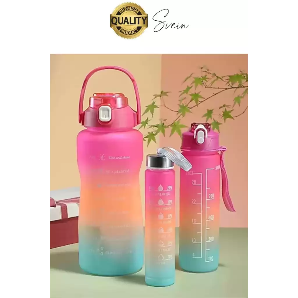 Yeni Model Pipetli 4 Boy Motivasyonel Su İçecek Matarası Sporcu Suluk Şişesi Renkli Büyük ve Küçük