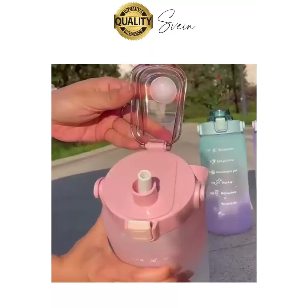 Yeni Model Pipetli 4 Boy Motivasyonel Su İçecek Matarası Sporcu Suluk Şişesi Renkli Büyük ve Küçük