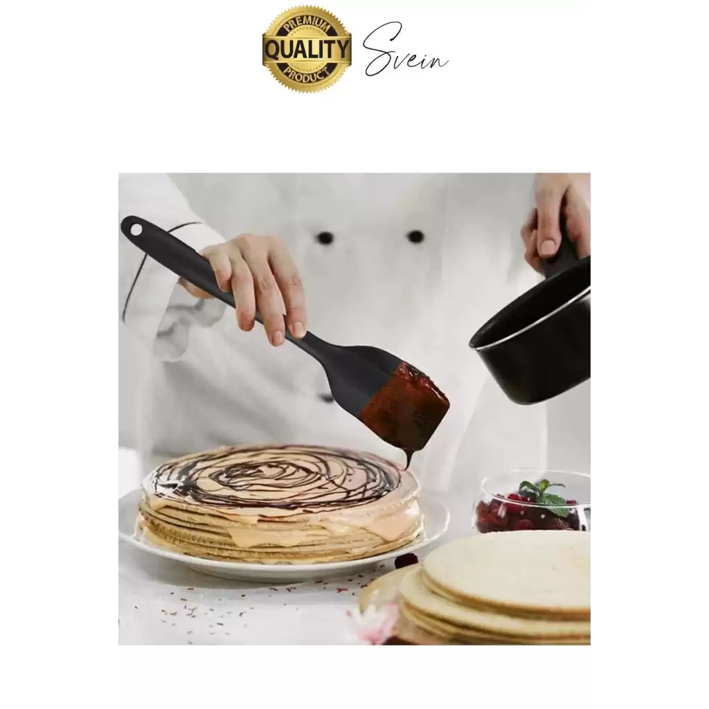 6 Parça Silikon Spatula Fırça Kaşık Bıçak Yemek Hazırlık Pasta Mutfak Seti Yanmaz Yapışmaz Siyah
