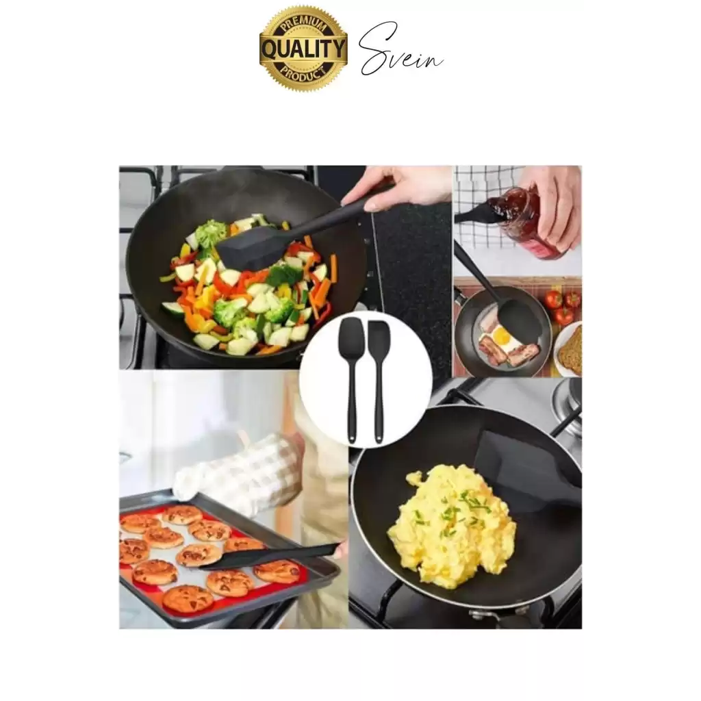 6 Parça Silikon Spatula Fırça Kaşık Bıçak Yemek Hazırlık Pasta Mutfak Seti Yanmaz Yapışmaz Siyah