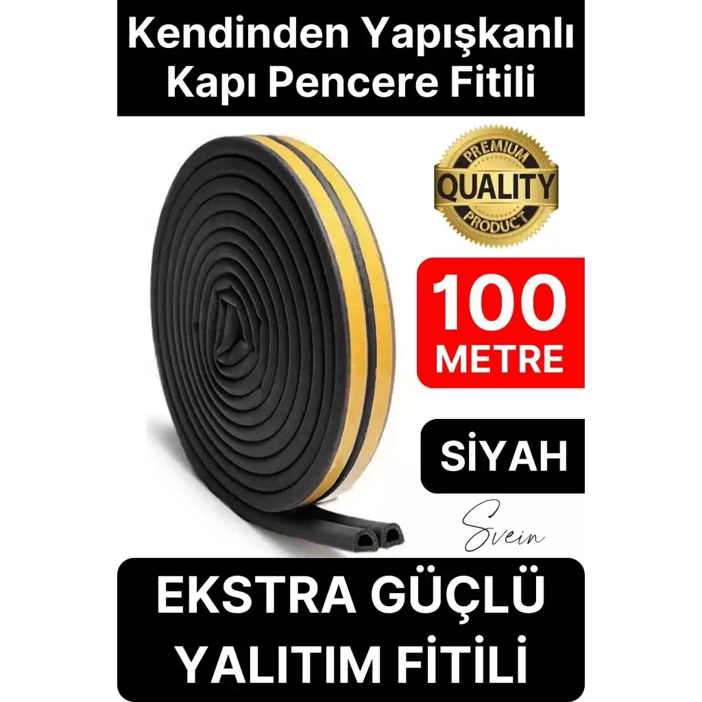 Kalın Kauçuk 2x50=100 mt Ekstra Uzun Siyah Kapı Pencere Fitili Soğuk Koruyucu Geçirmez İzolasyon