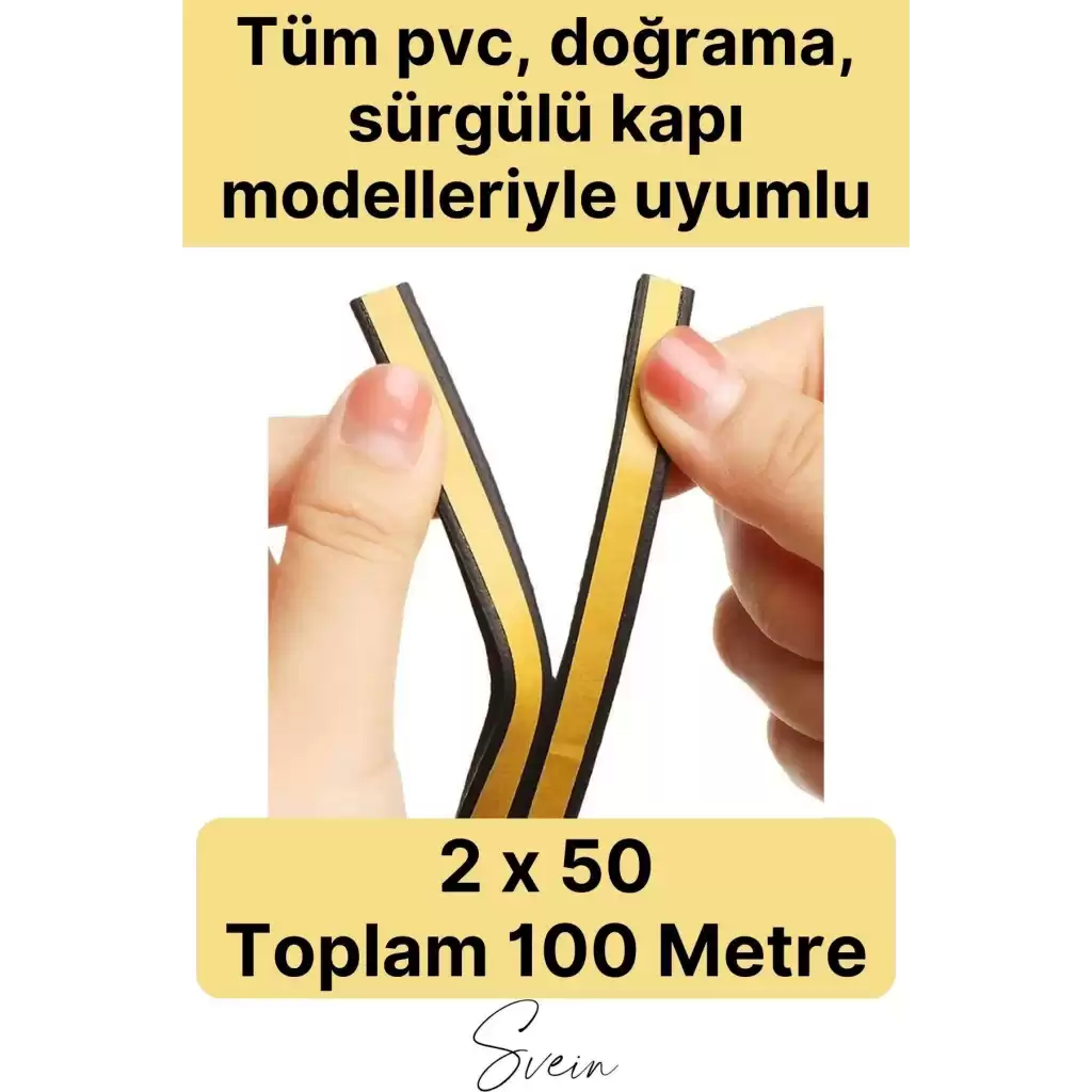 Kalın Kauçuk 2x50=100 mt Ekstra Uzun Siyah Kapı Pencere Fitili Soğuk Koruyucu Geçirmez İzolasyon