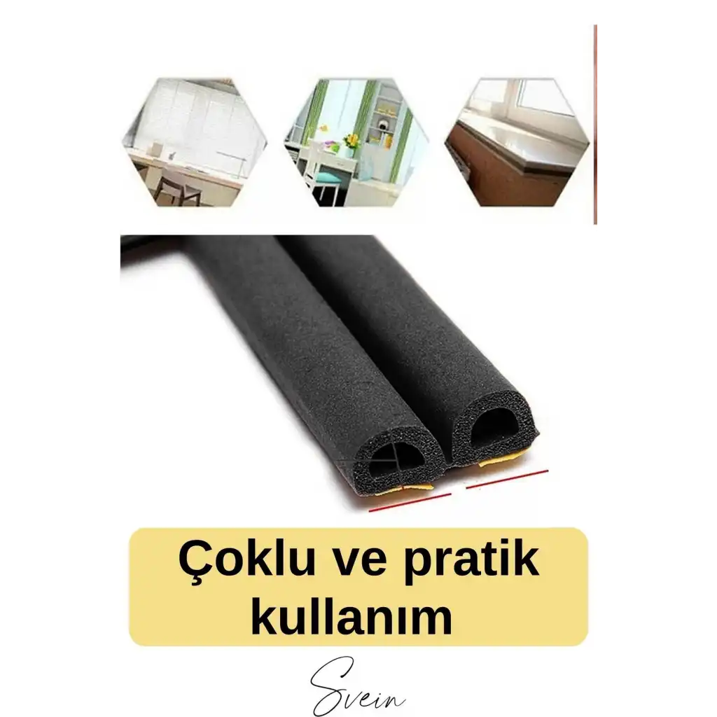 Kalın Kauçuk 2x50=100 mt Ekstra Uzun Siyah Kapı Pencere Fitili Soğuk Koruyucu Geçirmez İzolasyon