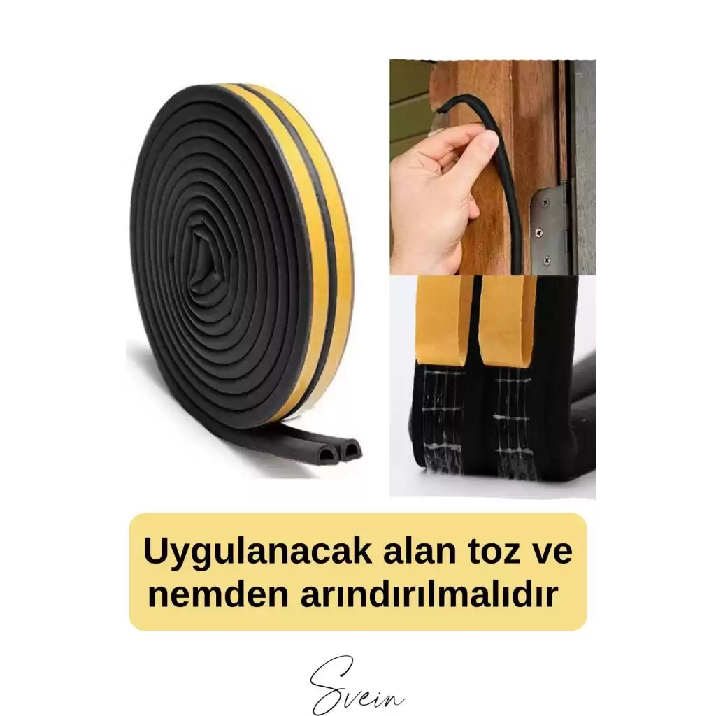 Kalın Kauçuk 2x50=100 mt Ekstra Uzun Siyah Kapı Pencere Fitili Soğuk Koruyucu Geçirmez İzolasyon
