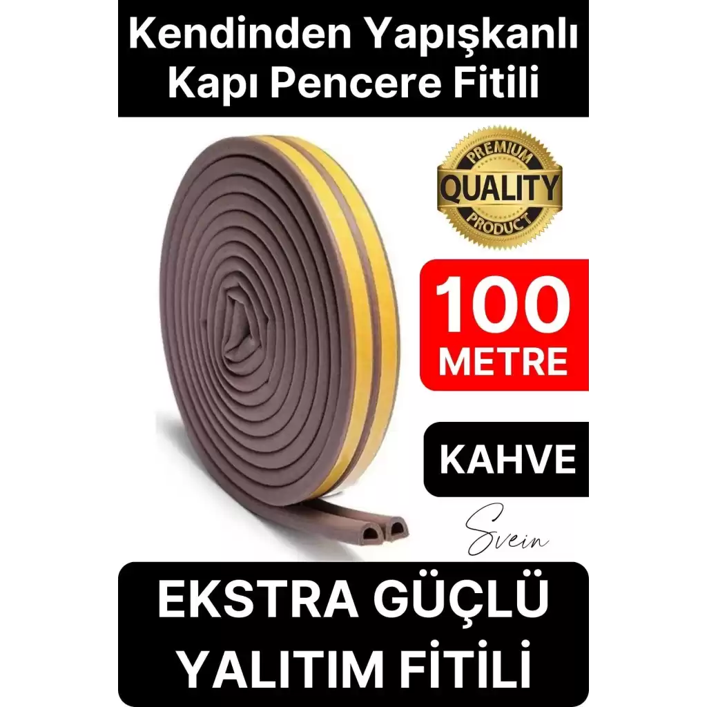 Kalın Kauçuk 2x50=100 mt Ekstra Uzun Kahve Kapı Pencere Fitili Soğuk Koruyucu Geçirmez İzolasyon