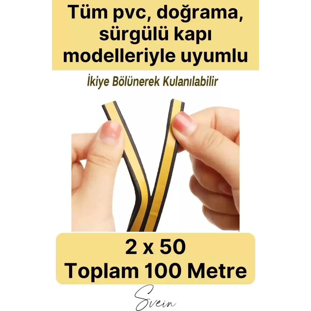 Kalın Kauçuk 2x50=100 mt Ekstra Uzun Kahve Kapı Pencere Fitili Soğuk Koruyucu Geçirmez İzolasyon