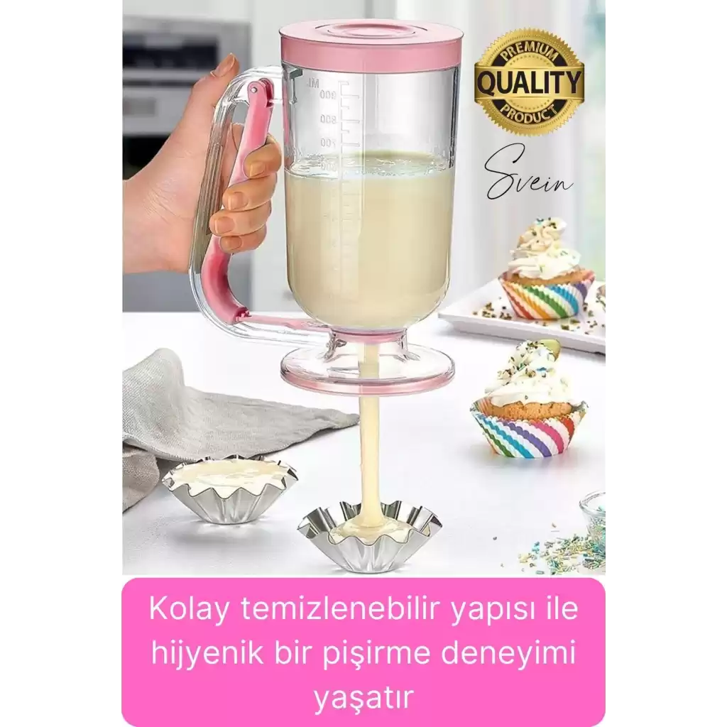 Pankek Hamur Porsiyonlayıcı Ölçülü Akıtma Dağıtıcı Krep Yapma Puding Muffin 900 ml Ölçekli Aparatı