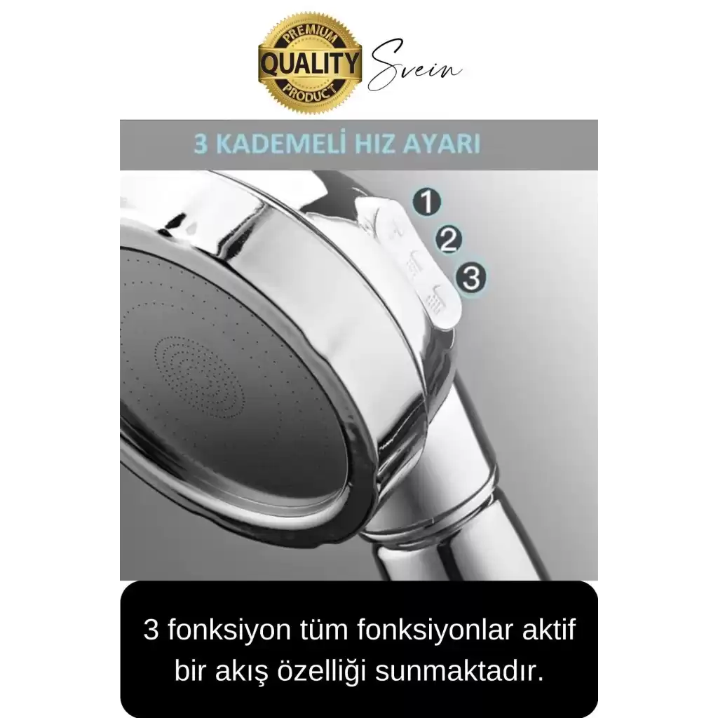 Premium 3 Fonksiyonlu Stoplu Krom Görünüm Duş Başlığı El Duşu Yüksek Basınç Kolay Kullanım Patlamaz