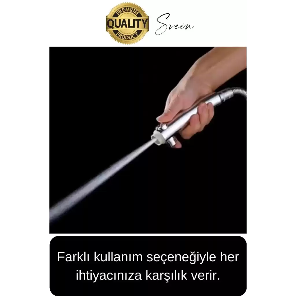 Premium 3 Fonksiyonlu Stoplu Krom Görünüm Duş Başlığı El Duşu Yüksek Basınç Kolay Kullanım Patlamaz