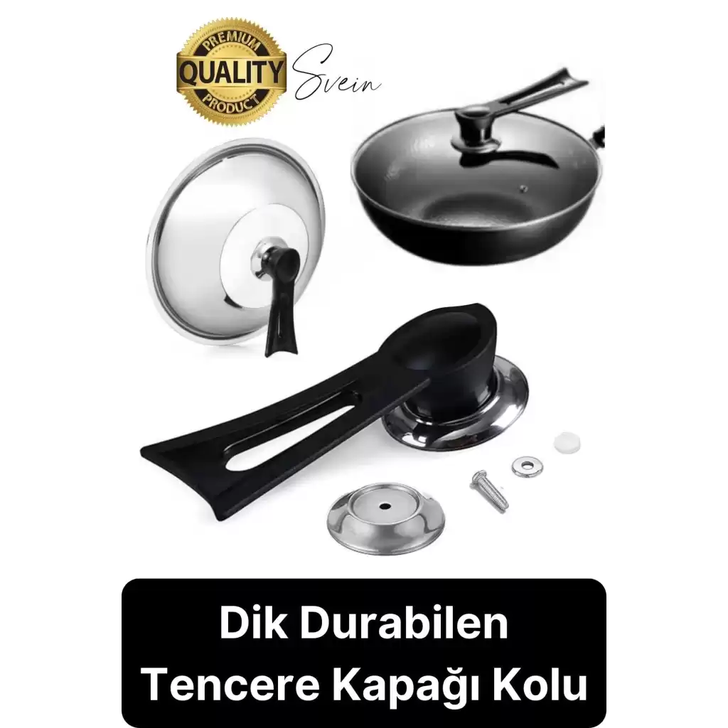 Premium Isıya Dayanıklı Dikey Tasarım Tencere Kapağı Kolu Kaldırma Aparatı Topuzu Siyah Pratik Rahat