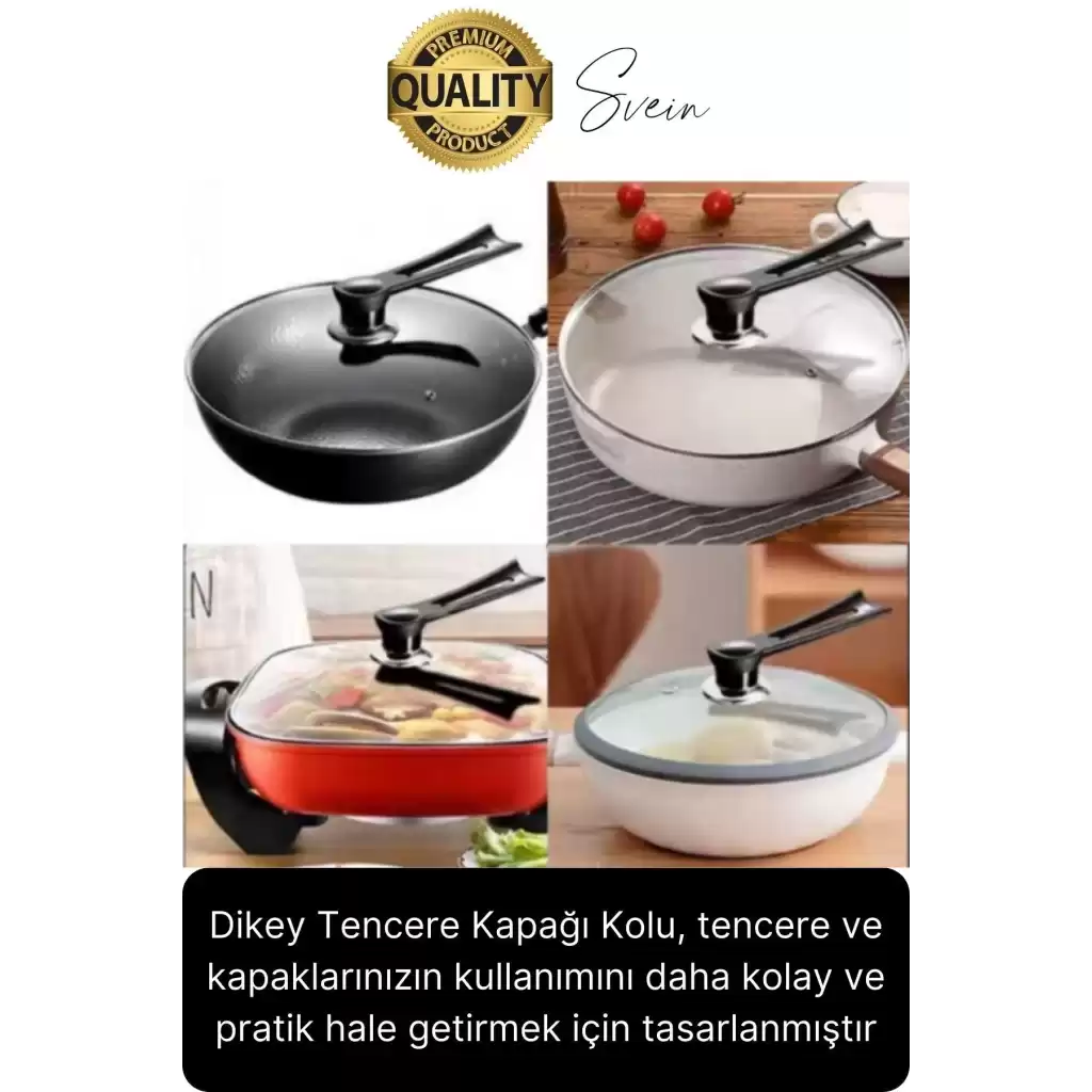 Premium Isıya Dayanıklı Dikey Tasarım Tencere Kapağı Kolu Kaldırma Aparatı Topuzu Siyah Pratik Rahat