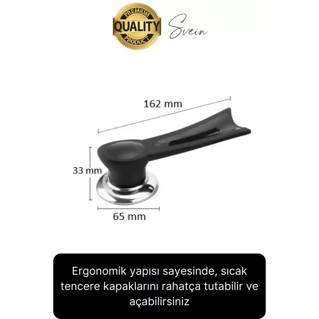 Premium Isıya Dayanıklı Dikey Tasarım Tencere Kapağı Kolu Kaldırma Aparatı Topuzu Siyah Pratik Rahat