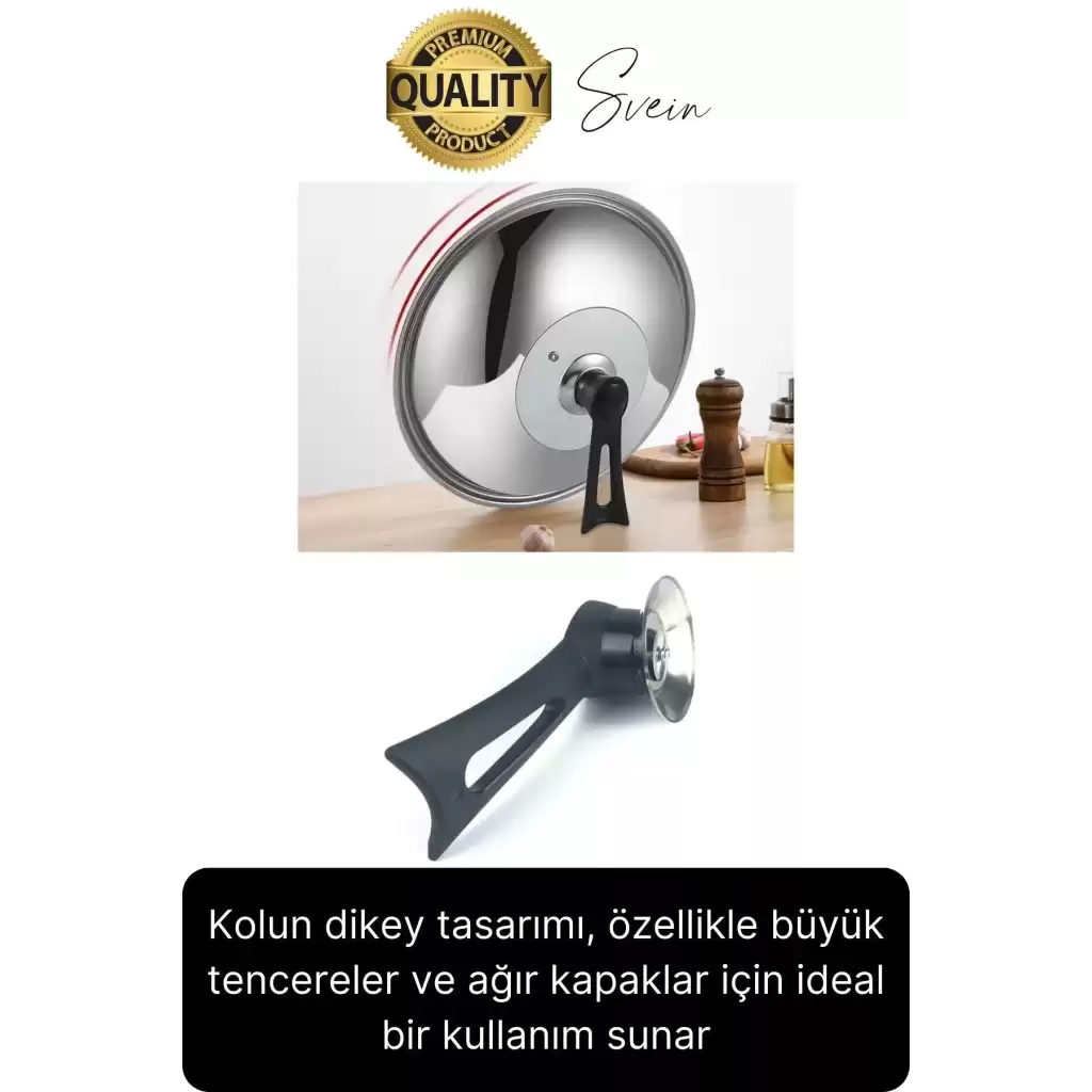 Premium Isıya Dayanıklı Dikey Tasarım Tencere Kapağı Kolu Kaldırma Aparatı Topuzu Siyah Pratik Rahat