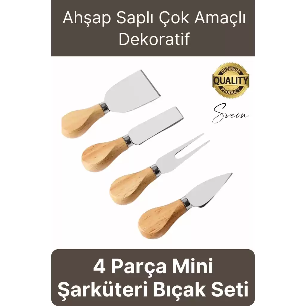 Bambu Saplı 4lü Mini Şarküteri Bıçakları Servis Sunumluk Peynir ve Ekmek Kesimi İçin Spatula Seti