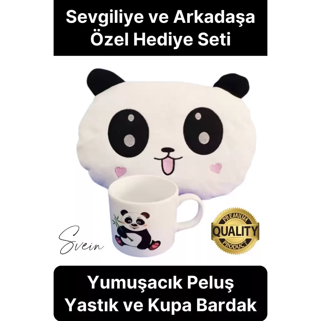 14 Şubat Yumuşacık Sevimli Peluş Panda Yastık ve Kupa Bardak Sevgililer Günü Hediye Seti Arkadaşa