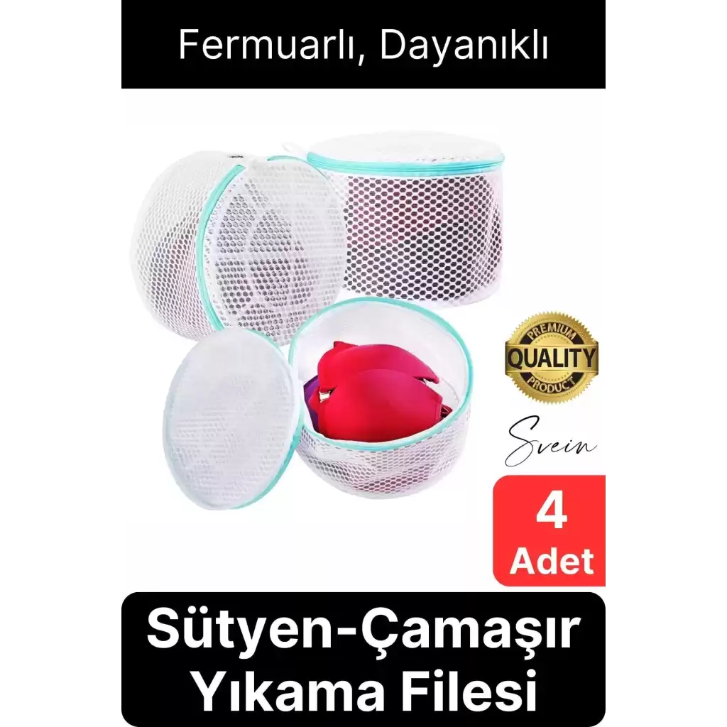 Premium 4 Adet İç Çamaşır Sütyen Yıkama Filesi Fermuarlı Yırtılmaz Çorap Temizlik Torbası Dayanıklı