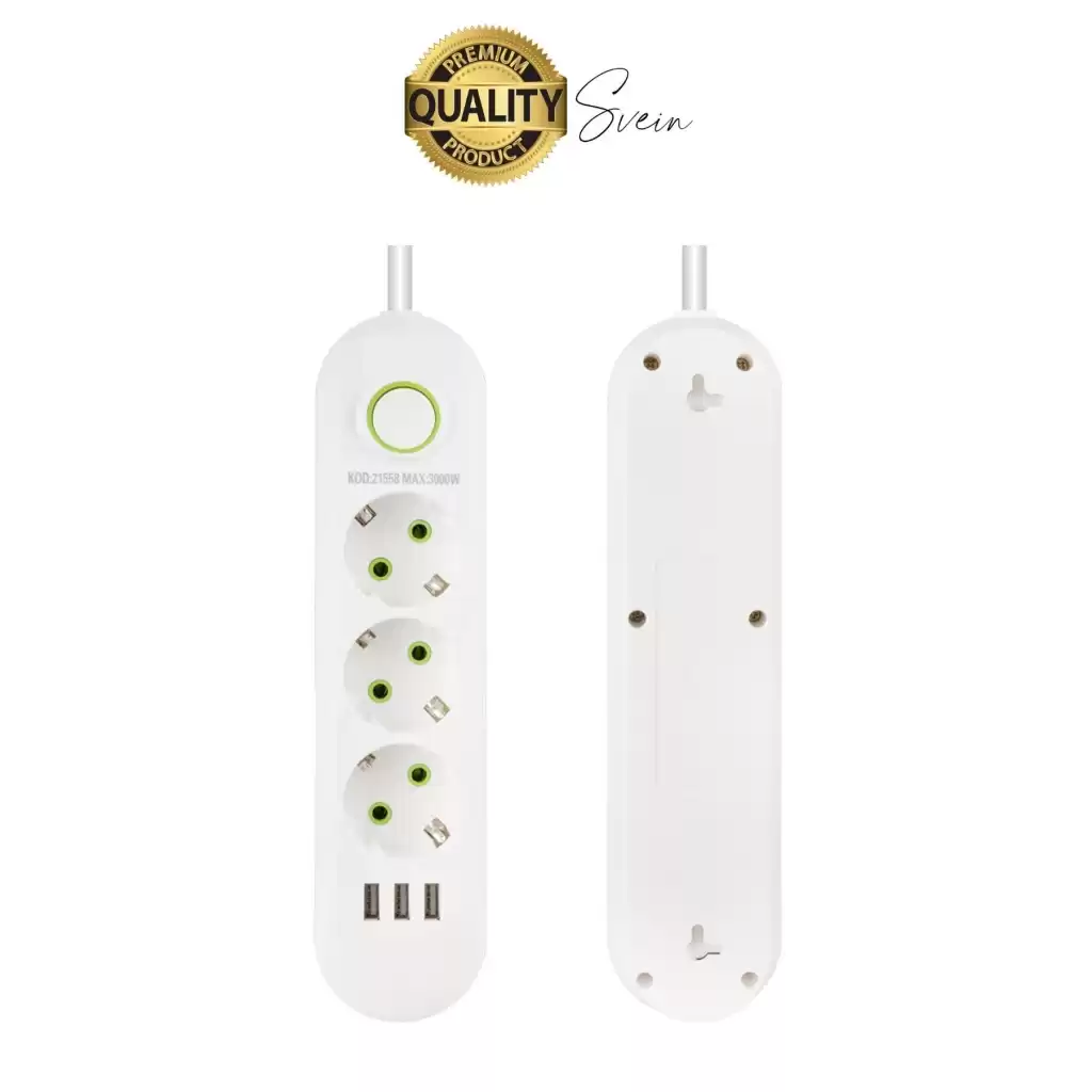 Premium Yeni Nesil Akım Korumalı 3lü Grup Priz Uzatma 4 USB Çıkışlı Bağlantılı Fiş 3000 Watt