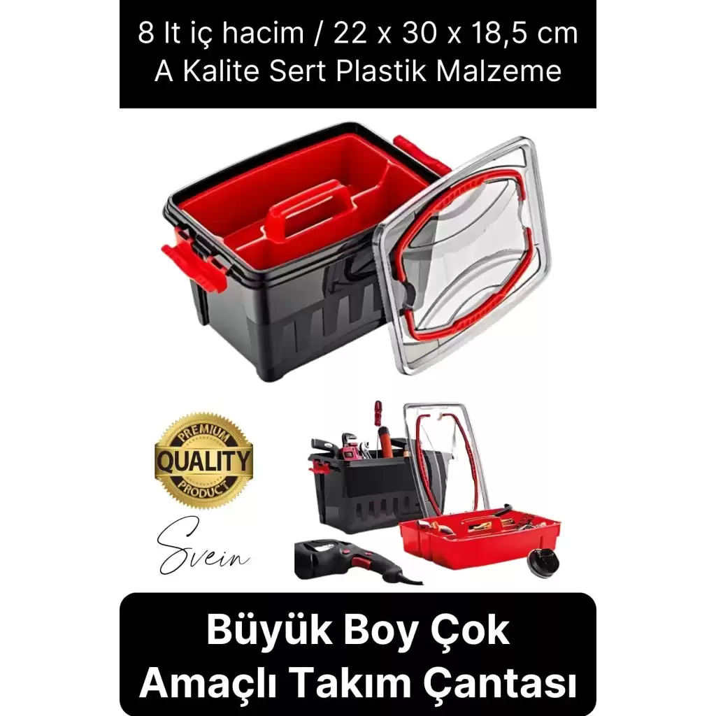 Premium 8 Lt Çok Amaçlı Tesisat Marangoz Malzeme Alet Takım Çantası Plastik Çivi Pense Vida Geniş