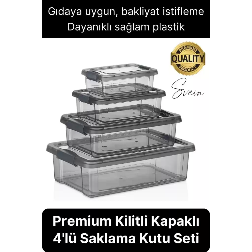 Premium Organizer 4lü Plastik Erzak Gıda Saklama Kabı Seti İç İçe Kilitli İstifleme Yer Tasarrufu