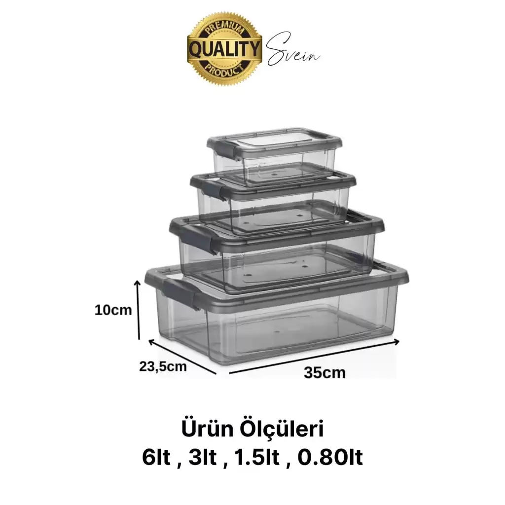 Premium Organizer 4lü Plastik Erzak Gıda Saklama Kabı Seti İç İçe Kilitli İstifleme Yer Tasarrufu