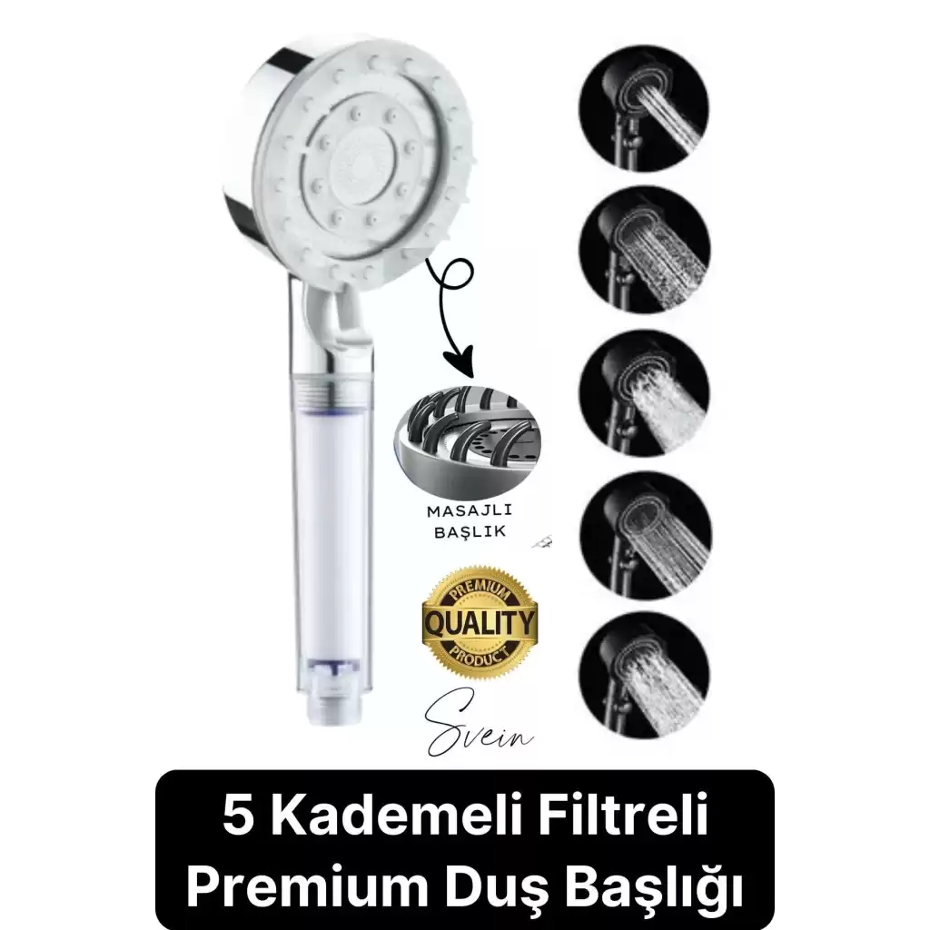 Premium 5 Fonksiyonlu Filtreli Değişebilen Masajlı Yüksek Basınçlı Arıtmalı Banyo Duş Telefonu