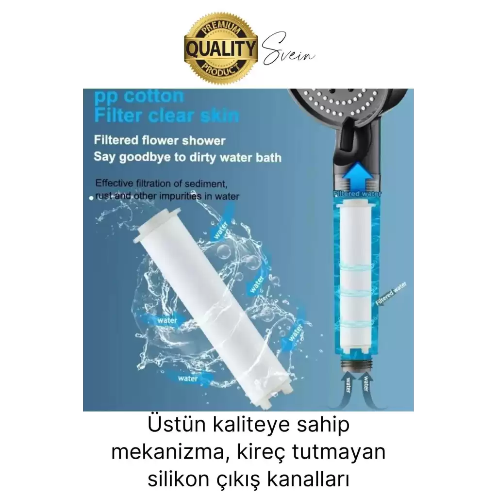 Premium 5 Fonksiyonlu Filtreli Değişebilen Masajlı Yüksek Basınçlı Arıtmalı Banyo Duş Telefonu