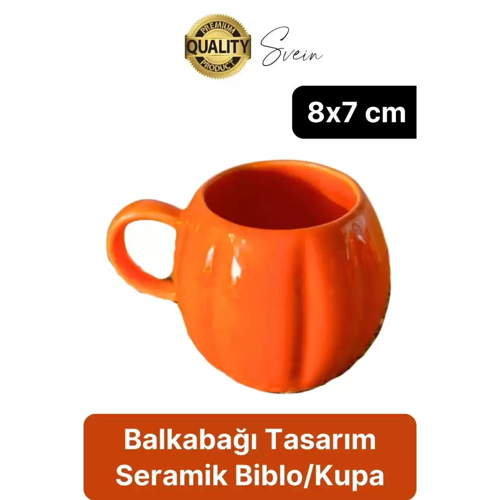 Özel Tasarım Seramik BalKabağı Kulplu Kupa Su Kahve Bardağı Dekoratif Biblo Fincan Sonbahar