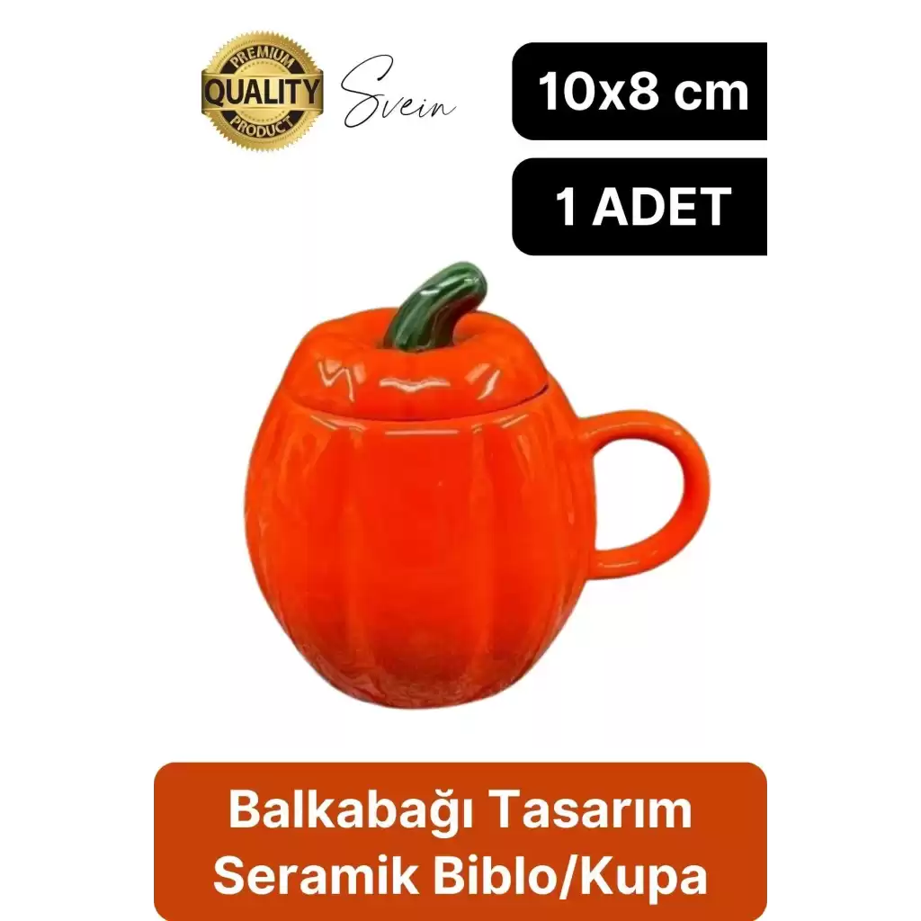 Özel Üretim Kapaklı Seramik Balkabağı Kulplu Kupa Cadılar Bayramı Kahve Biblo Fincan Sonbahar Şık