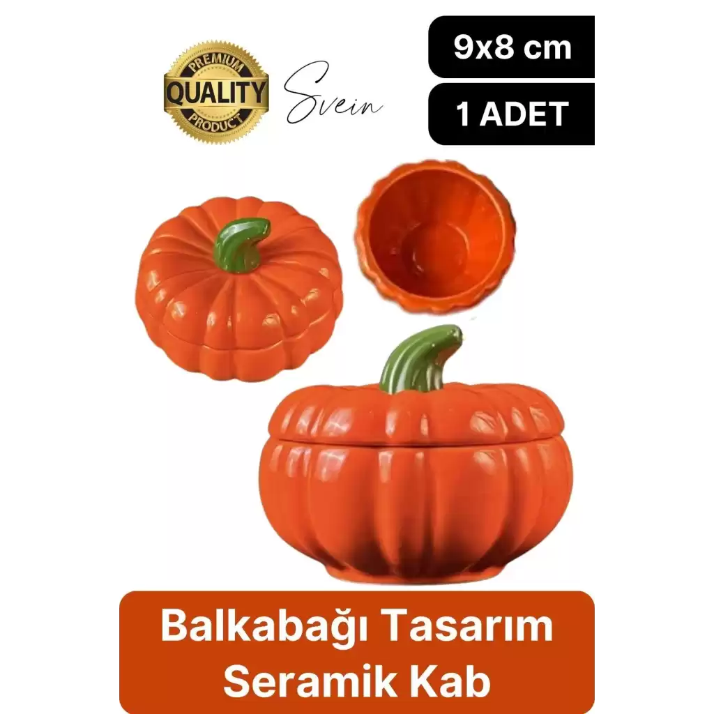 Özel Tasarım Kapaklı Seramik Turuncu Bal Kabağı Dekoratif Şekerlik Biber Saklama Kabı Kavanoz