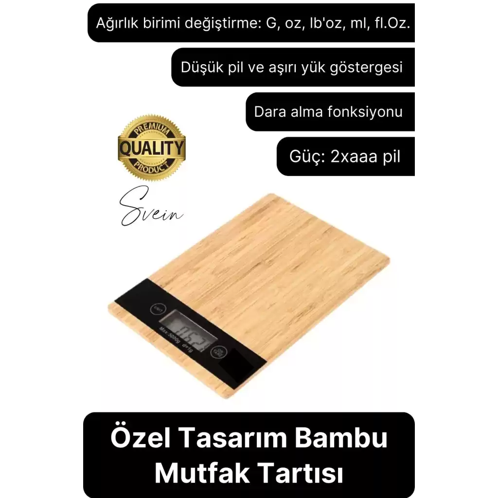 Premium Ahşap Dijital Ekranlı Yüksek Hassasiyet Mutfak Terazisi Bambu Tartı 5 kg Kapasiteli