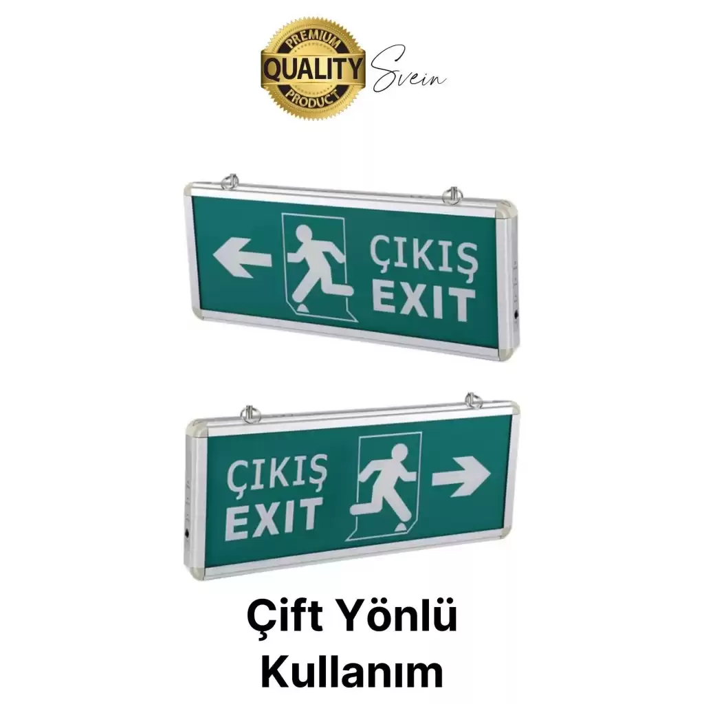 Işıklı Çift Yönlü Acil Çıkış Exit Tabelası Şarjlı Yönlendirme Güvenli Parlayan Uyarı Levhası