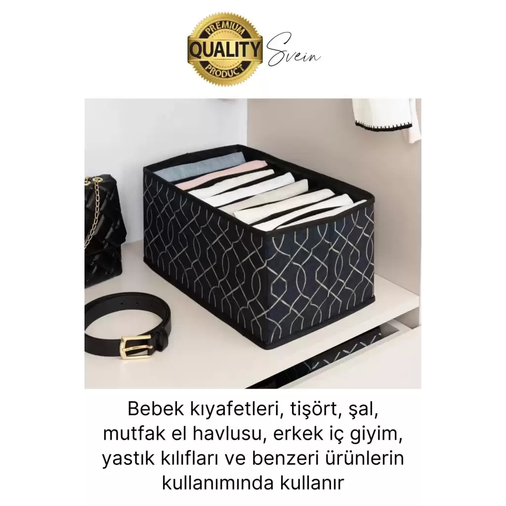 Çok Amaçlı Siyah 8 Gözlü Çekmece Dolap İçi Düzenleyici Organizer Büyük Large Boy Tshirt El Havlusu