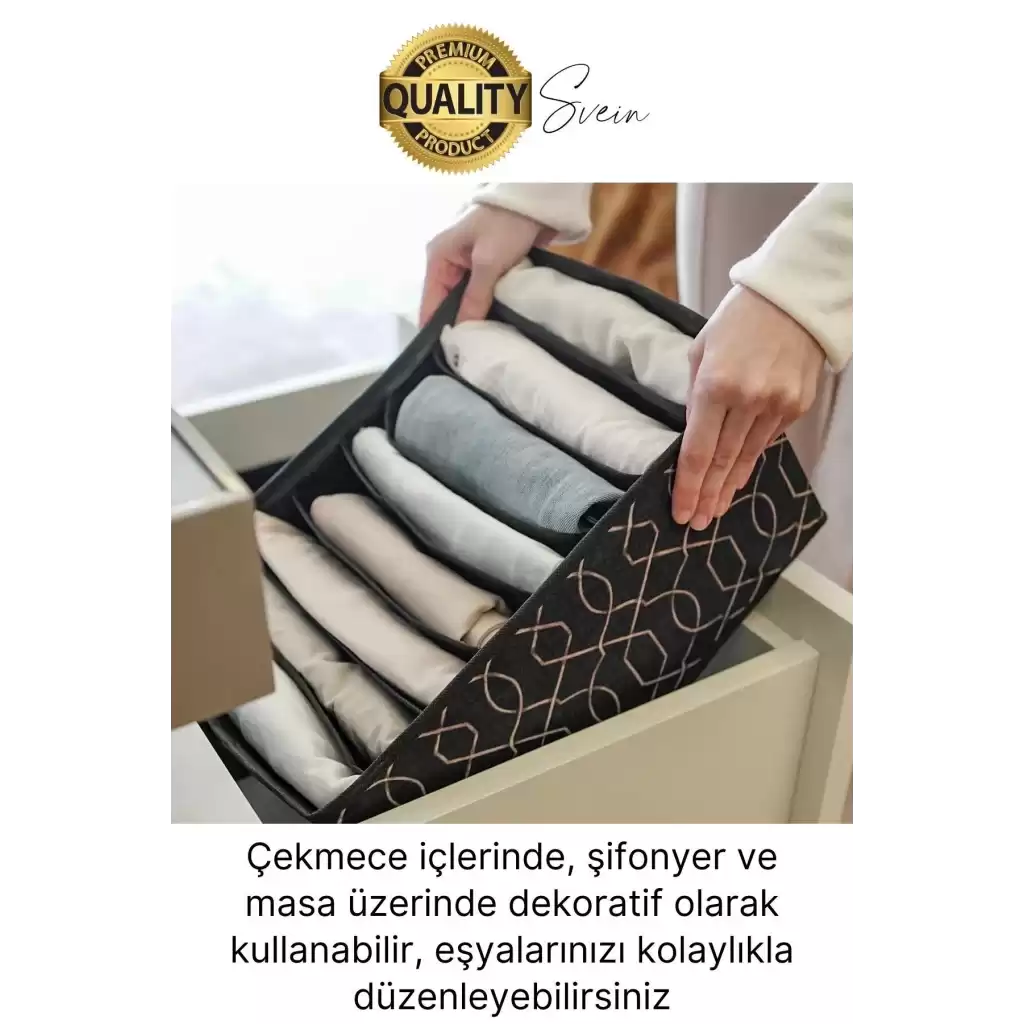 Çok Amaçlı Siyah 8 Gözlü Çekmece Dolap İçi Düzenleyici Organizer Büyük Large Boy Tshirt El Havlusu