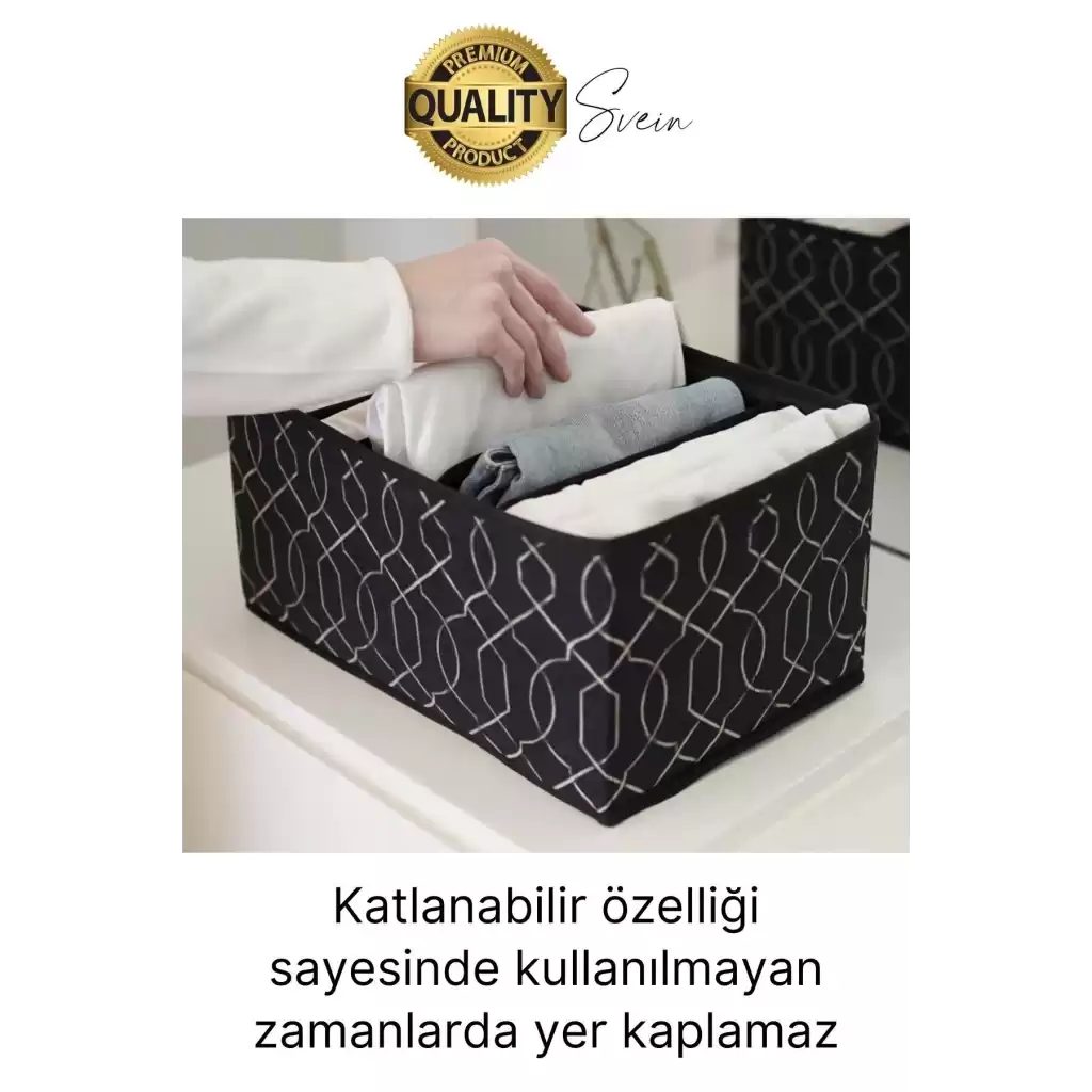 Çok Amaçlı Siyah 8 Gözlü Çekmece Dolap İçi Düzenleyici Organizer Büyük Large Boy Tshirt El Havlusu