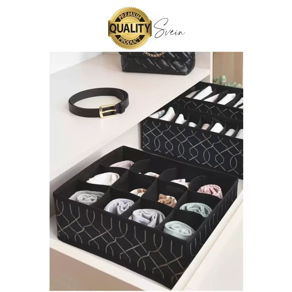 12 Bölmeli Dolap Çekmece İçi Düzenleyici Siyah Organizer Çorap Kravat Hobi Kutusu Kozmetik Aksesuar