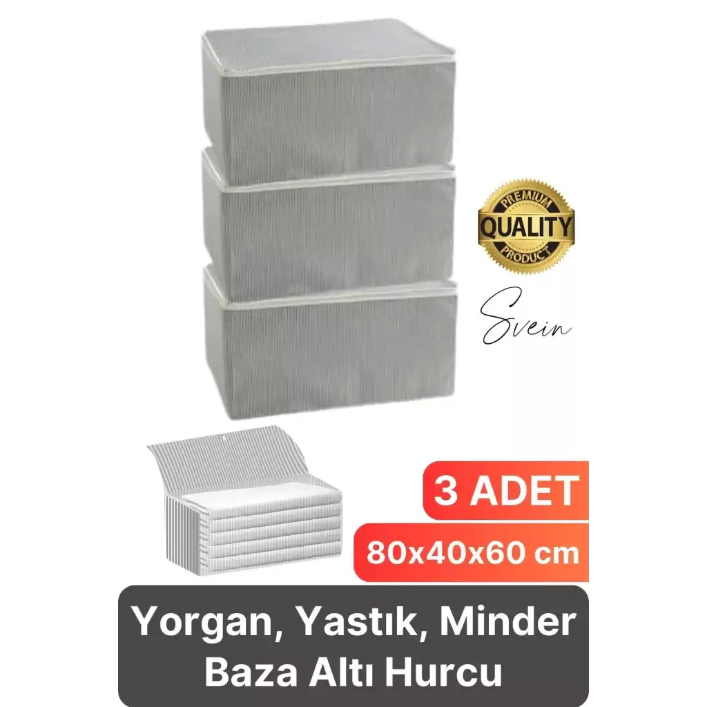 3 Adet Yorgan Hurcu Baza Altı Minder Kıyafet Saklama Yatak Yastık Organizer Düzenleyici Depolama