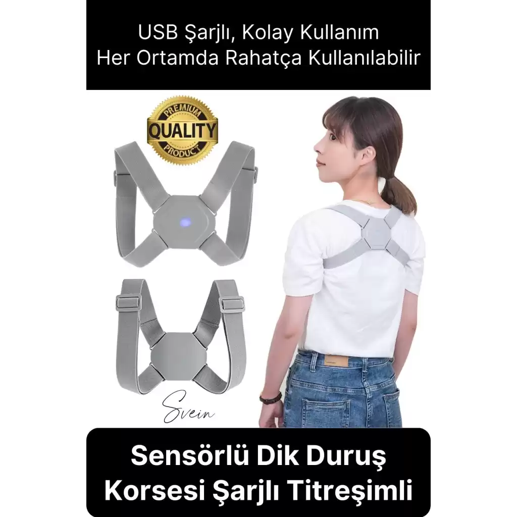 Premium Sensörlü Ayarlanabilir Dik Duruş Korsesi Şarjlı Titreşimli Omuz Sırt Kambur Önleyici