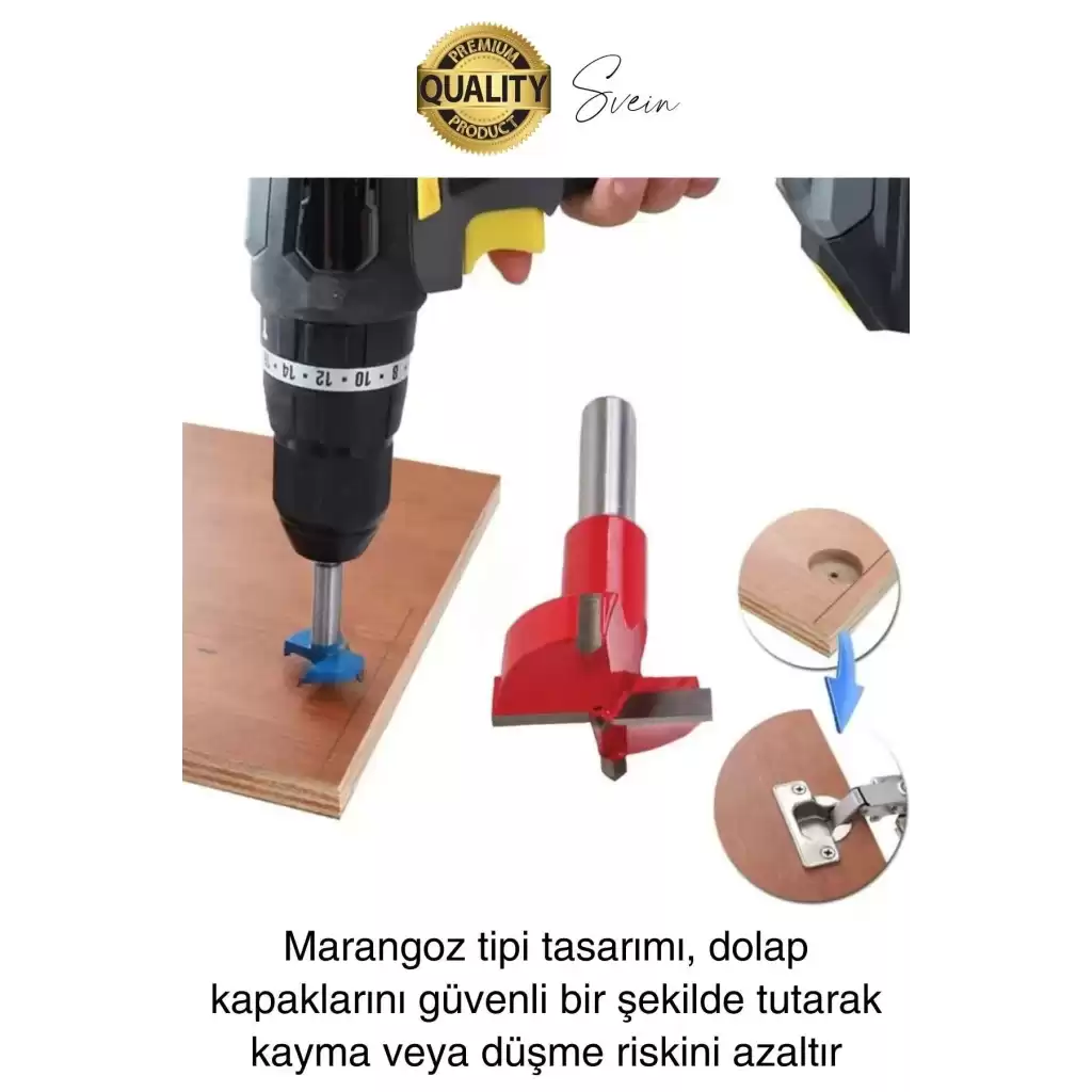 Premium 35 mm Menteşe Yeri Açma Delme Freze Bıçağı Ahşap Matkap Ucu Mutfak Dolabı Kapak Marangoz