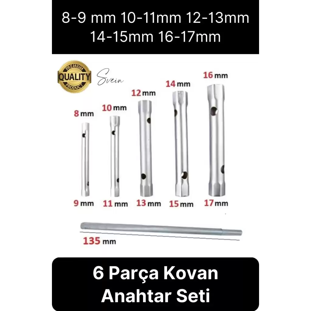 6 Parça Kovan Tipi Lokma Anahtarı Buji Boru Seti Civata Çinko Kaplı Lavabo Montaj 8-17 mm Arası