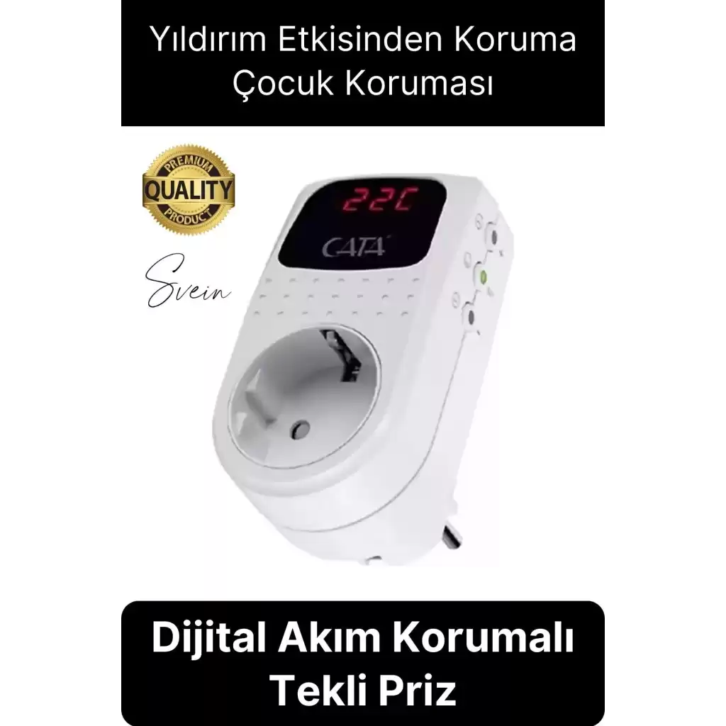 Premium Dijital Akım Korumalı Tekli Priz TV Bilgisayar Led Göstergeli Ekran Çocuk 4000 Watt Güvenli