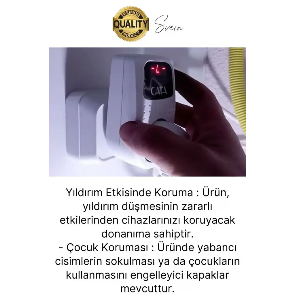 Premium Dijital Akım Korumalı Tekli Priz TV Bilgisayar Led Göstergeli Ekran Çocuk 4000 Watt Güvenli