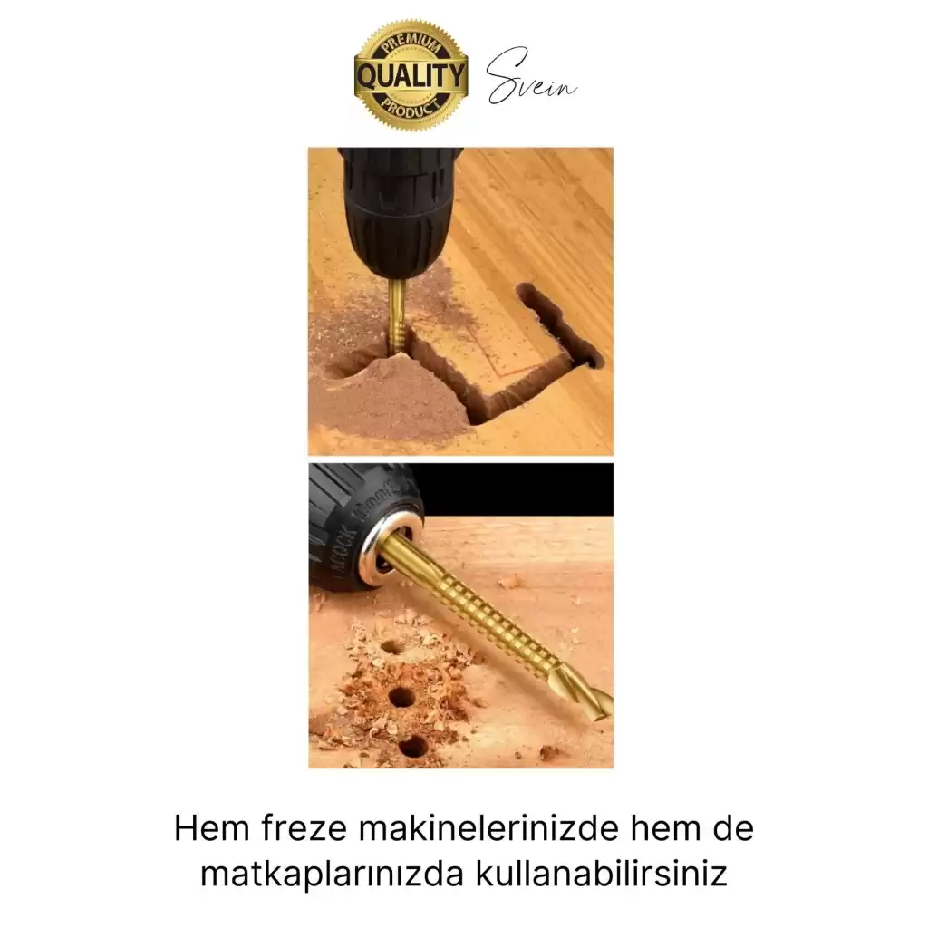 Premium Çok Amaçlı 3lü Freze Matkap Uç Seti Ahşap Tahta Delme Titanyum Kanal Açma Sunta Mdf Oyma
