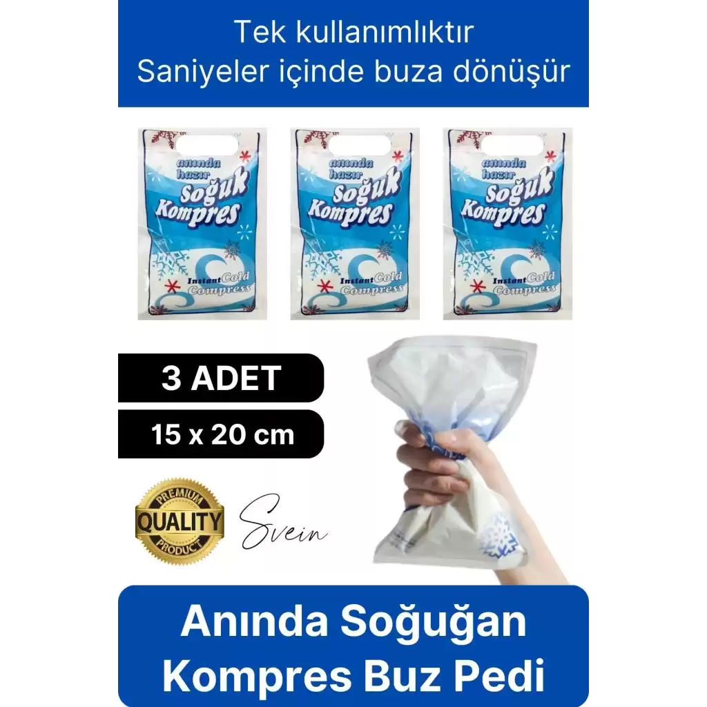3 Adet Tek Kullanımlık Anında Hazır Soğuk Kompres Ped Buz Torbası Acil İlk Yardım Paketi Terapi