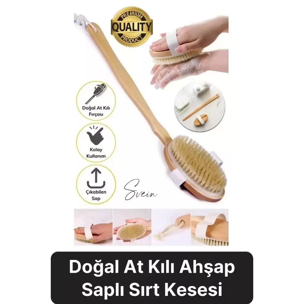 Premium %100 Doğal At Kılı Banyo Fırçası Ahşap Saplı Selülit Önleyici Yumuşak Vücut Masaj Sırt Kese