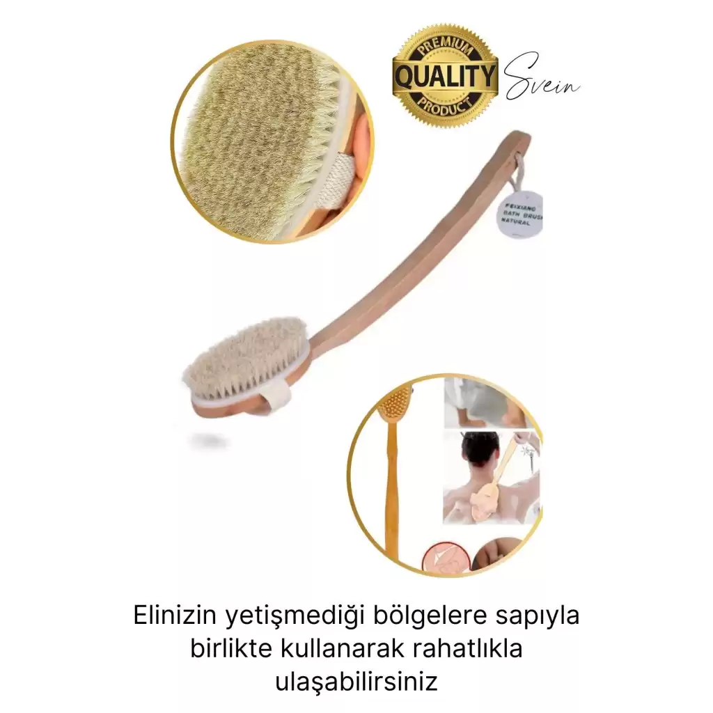 Premium %100 Doğal At Kılı Banyo Fırçası Ahşap Saplı Selülit Önleyici Yumuşak Vücut Masaj Sırt Kese